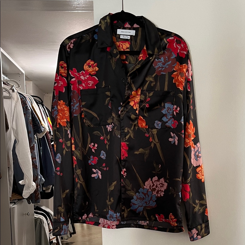 Urban Outfitters Black Floral Button Down Shirt